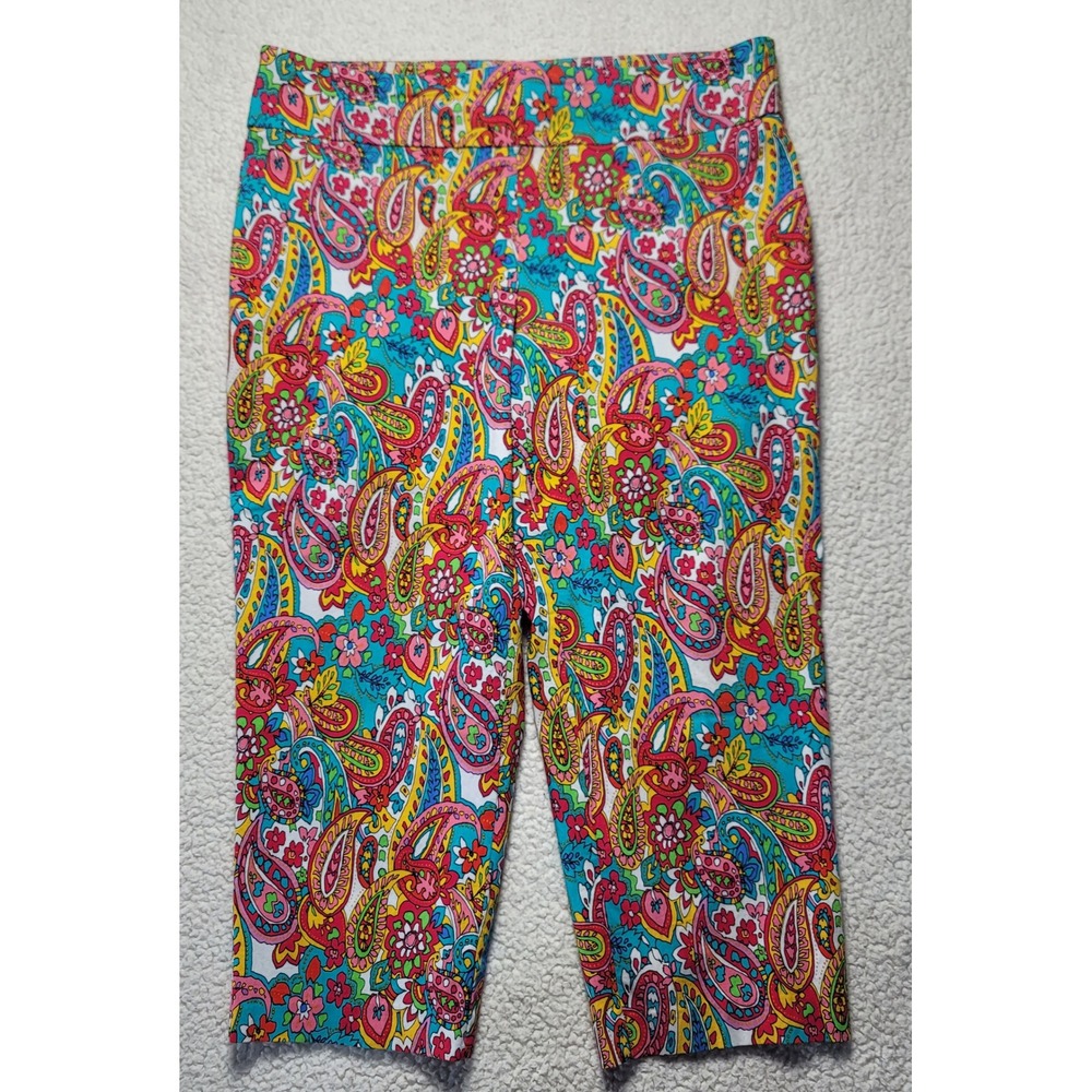 ATTYRE Woman Paisley Print Capris  60s Plus Size 18W Multi Color Stretch 7R35947